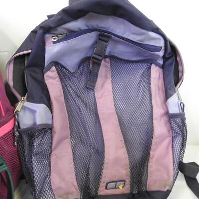 3 Pink Bags, High Sierra Backpack, 4 Water Bottles, Thermoflask