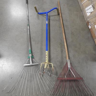 3 Tools, Foldable Rake, Garden Claw, Metal Rakes