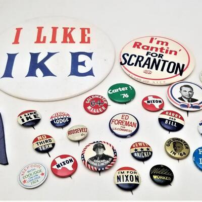 Lot #115  Lot of 24 Vintage Political Buttons - Eisenhower, Nixon, Carter, more