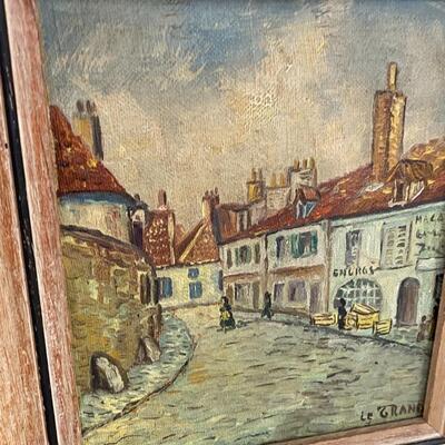 Pair of Mid Century Oil Paintings of European Street Scenes Signed LEGRAND