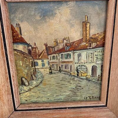Pair of Mid Century Oil Paintings of European Street Scenes Signed LEGRAND