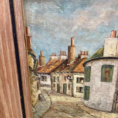 Pair of Mid Century Oil Paintings of European Street Scenes Signed LEGRAND