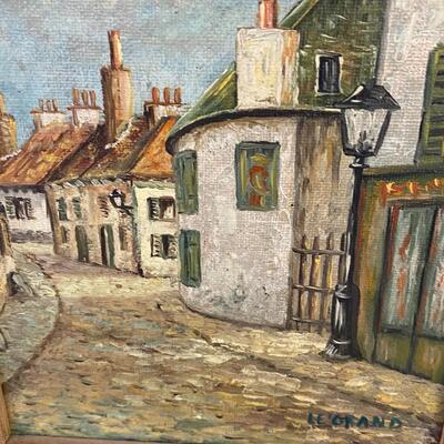 Pair of Mid Century Oil Paintings of European Street Scenes Signed LEGRAND
