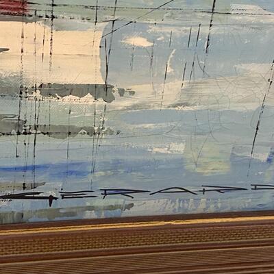 Mid Century Modern Oil on Canvas of Boat Yard Signed GERARD