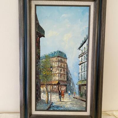 Oil on Canvas Impressionist European Street Scene Painting Signed T Carson