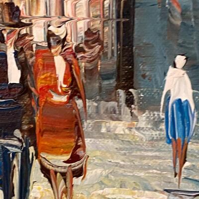 Oil on Canvas Impressionist European Street Scene Painting Signed T Carson