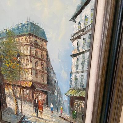 Oil on Canvas Impressionist European Street Scene Painting Signed T Carson