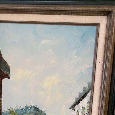 Oil on Canvas Impressionist European Street Scene Painting Signed T Carson