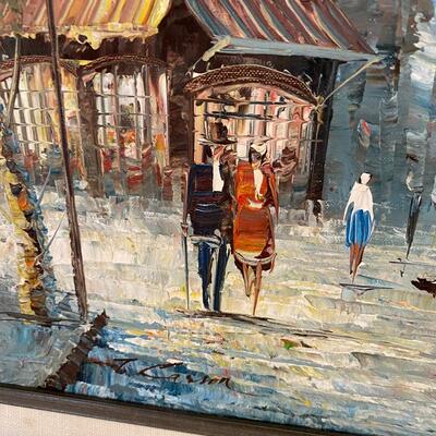 Oil on Canvas Impressionist European Street Scene Painting Signed T Carson