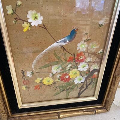 Pair of Asian Paintings of Birds and Flowers