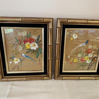 Pair of Asian Paintings of Birds and Flowers