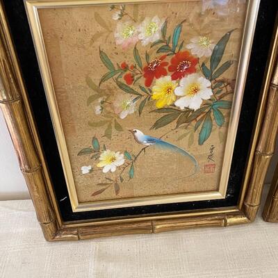 Pair of Asian Paintings of Birds and Flowers