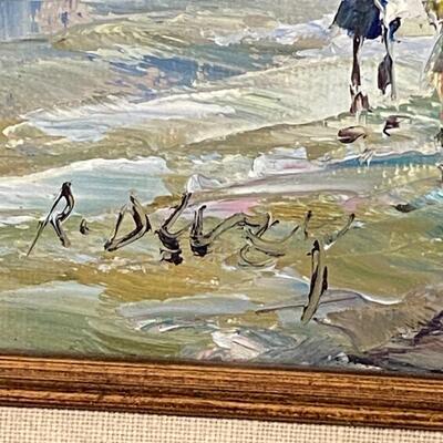 French Impressionist Street Scene Oil on Board Painting Signed R Darcy