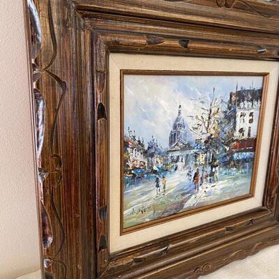 French Impressionist Street Scene Oil on Board Painting Signed R Darcy