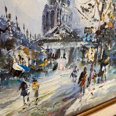 French Impressionist Street Scene Oil on Board Painting Signed R Darcy