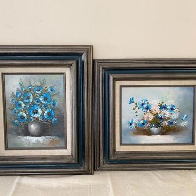 Two paintings of Blue Flowers