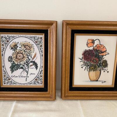 Two flower Paintings on Porcelain Plaques