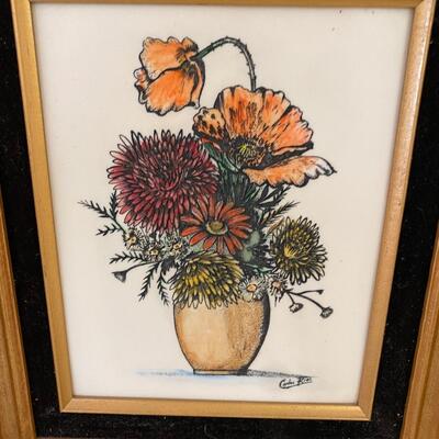 Two flower Paintings on Porcelain Plaques