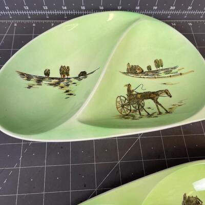 Darling Mint Colored Divider Dishes with Farm Scenes