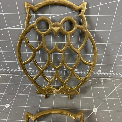 2 Solid Brass OWL Trivets 