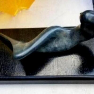 Smallrr-Scale Mid-century bronze reclining woman by Haim Azuz..Signed