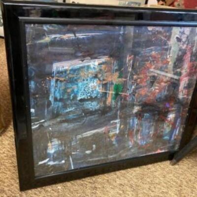 Bold Mid-century abstract painting framed under glass