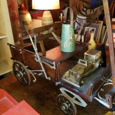 Large antique wooden toy wagon