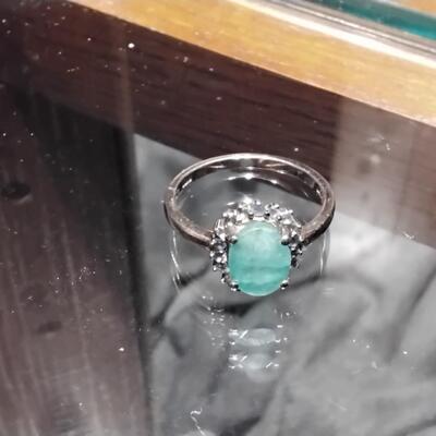 Emerald and Amethyst Sterling Silver Ring Size 8