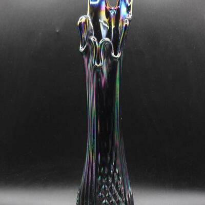 Vintage Fenton Black Amethyst Carnival Glass Stretched Vase