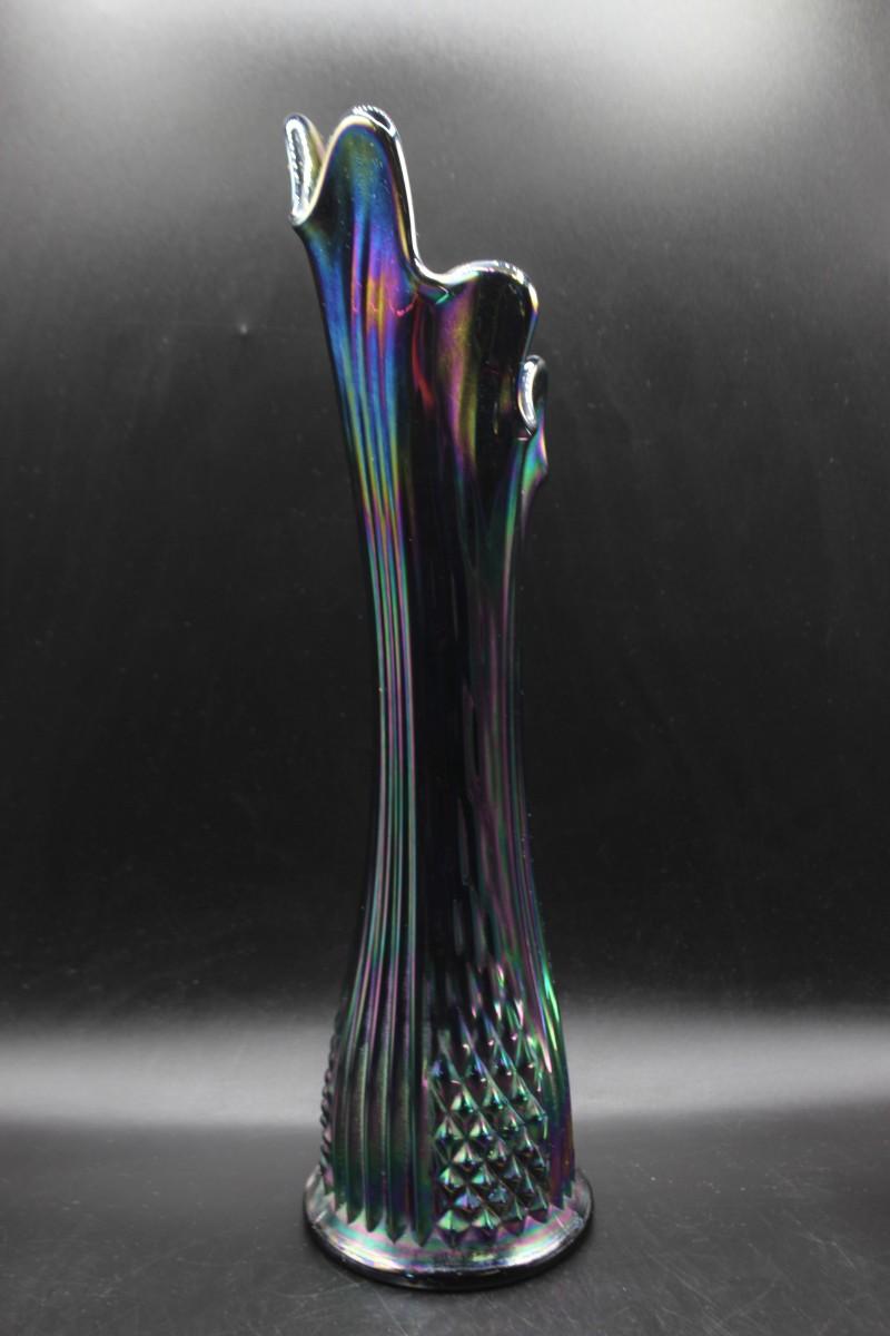 Vintage Fenton Black Amethyst Carnival Glass Stretched Vase |  EstateSales.org