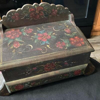 Painted Wood Jewelry Box with Contents