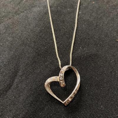 .925 Silver Heart with Genuine Diamonds and Sterling 16” Chain