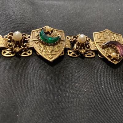 Vintage 7” Bracelet with Shield and Crescent Moon