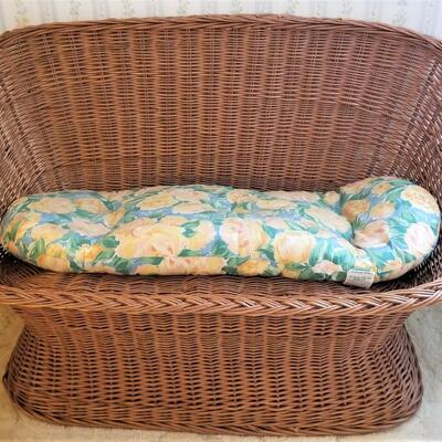 Lot #136  Vintage Rattan Settee and Stool