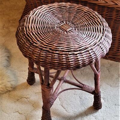 Lot #136  Vintage Rattan Settee and Stool