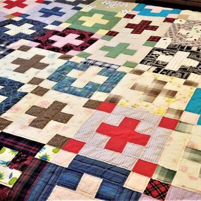 Lot #142  Vintage Handsewn Cotton Quilt - Cross Pattern