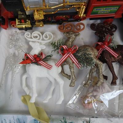 23 pc Holiday Lot: Reindeer Decor, Mini Light Sets, Ornaments, Train Engine