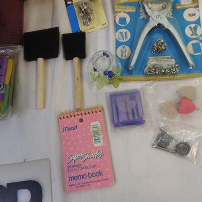 15 pc Craft Lot: Colored Craft Sticks, Tools Mini Sewing machine, Eyelet Plier