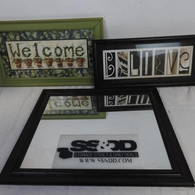 "Believe" Architecture Spelling Photo Frame, Welcome Frame, Mirror w/ Wood Edges