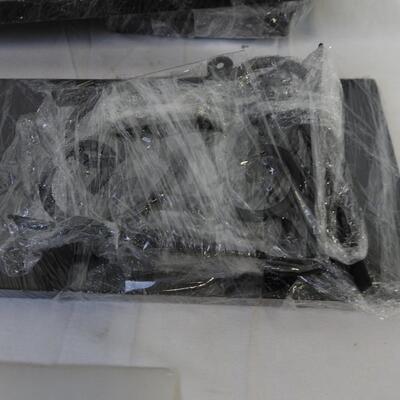 2 Black Shelves w/ Metal Brackets, 1" Thick Wood, 6 x 22 Inch, Good Condition