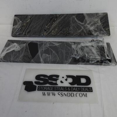 2 Black Shelves w/ Metal Brackets, 1" Thick Wood, 6 x 22 Inch, Good Condition