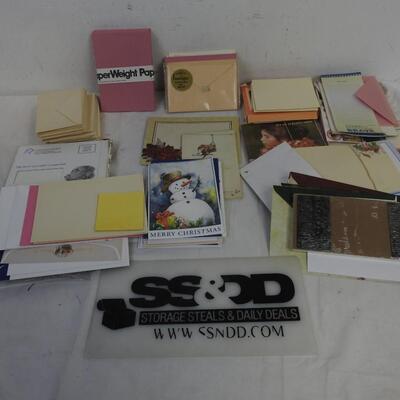 Shoebox of Letter Supplies: Assorted Cards, Envelopes, Postcards and Note Paper
