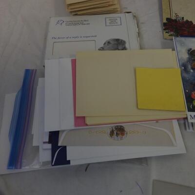 Shoebox of Letter Supplies: Assorted Cards, Envelopes, Postcards and Note Paper