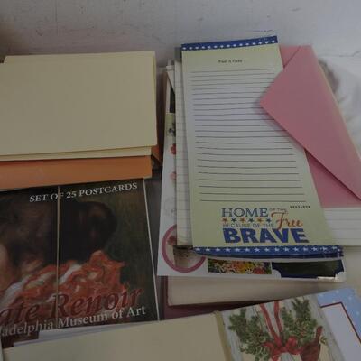 Shoebox of Letter Supplies: Assorted Cards, Envelopes, Postcards and Note Paper
