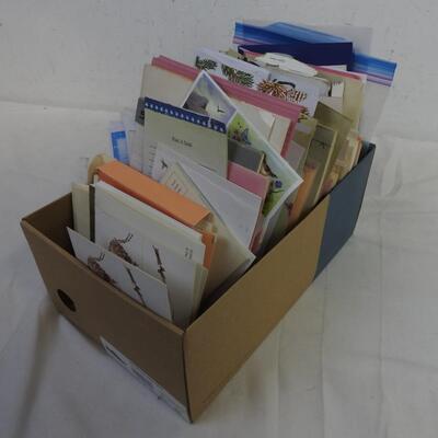 Shoebox of Letter Supplies: Assorted Cards, Envelopes, Postcards and Note Paper