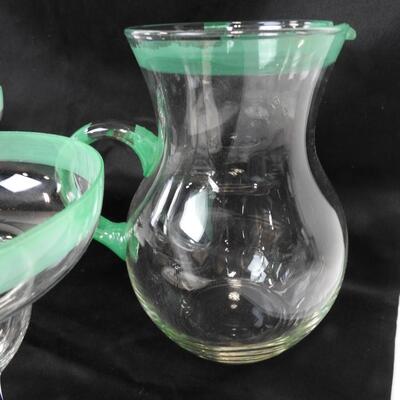 8 pc Ceramic/Glass Ware, Green Trimmed Margarita Glasses, Gibson Bowl
