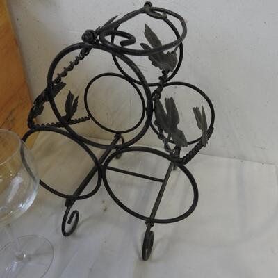 13 pc Kitchen, Wine Pourer, Small Wine Rack, Wooden Crate, Wine Glasses