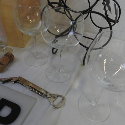 13 pc Kitchen, Wine Pourer, Small Wine Rack, Wooden Crate, Wine Glasses