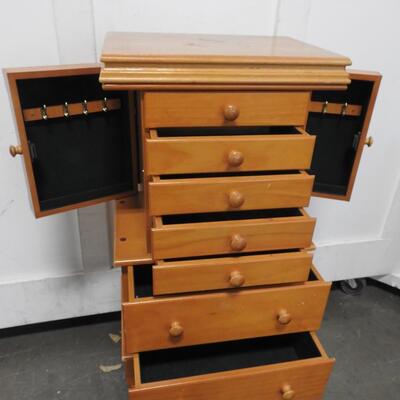Wooden Standing Jewelry Cabinet, Opens On Sides