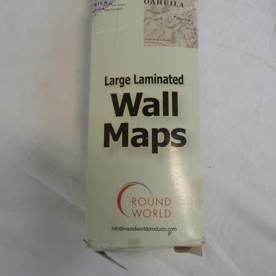 Large Laminated Wall Maps, World and United States, Open Box, Used
